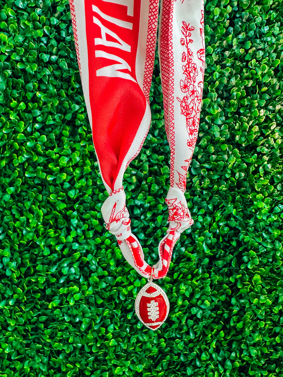 Orange Silk Scarf Football Necklace
