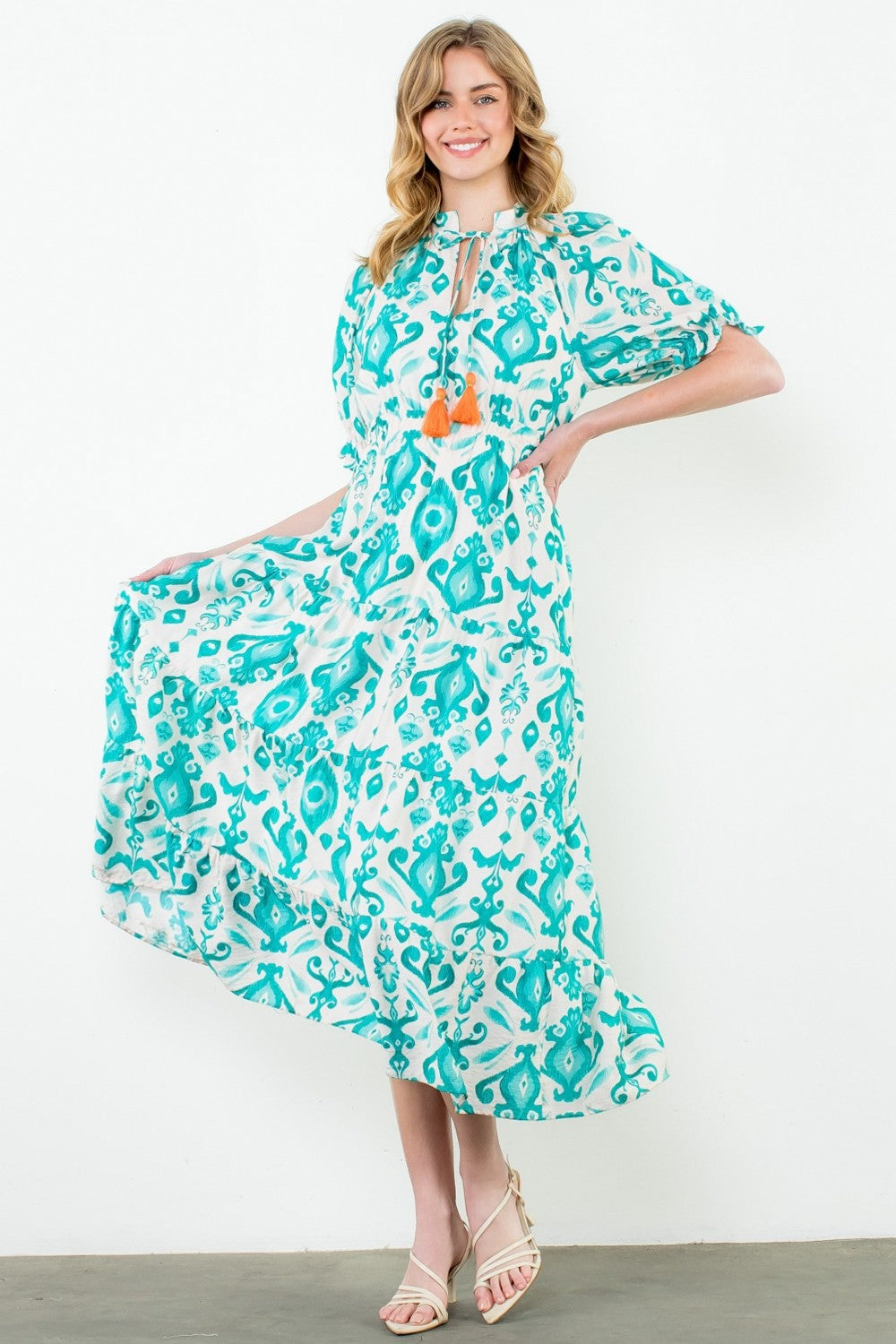 green turquoise abstract pattern women's dress