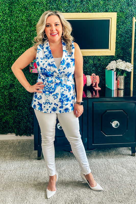 Vickie Blue Floral Vest Top