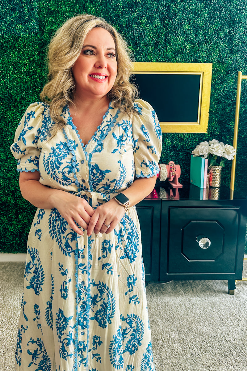 Paisley Floral Button-Down Dress