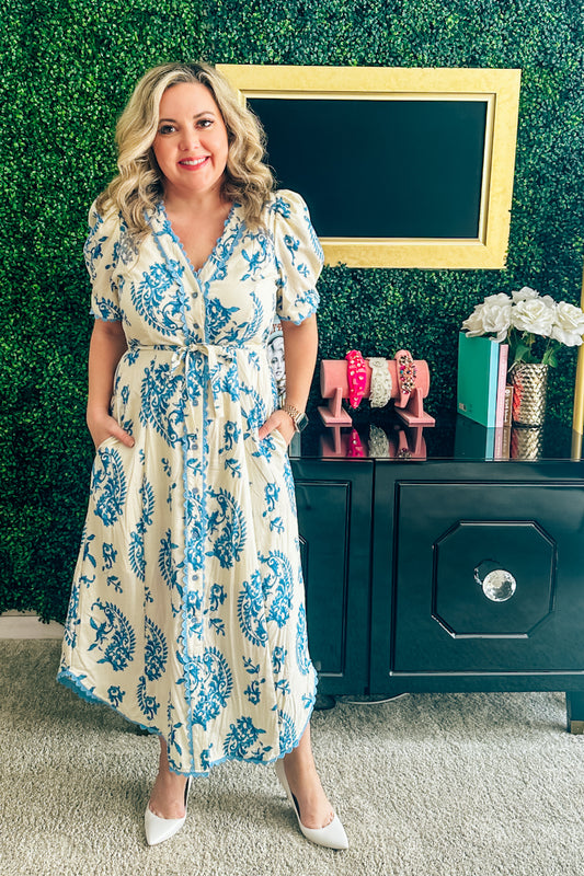 Paisley Floral Button-Down Dress