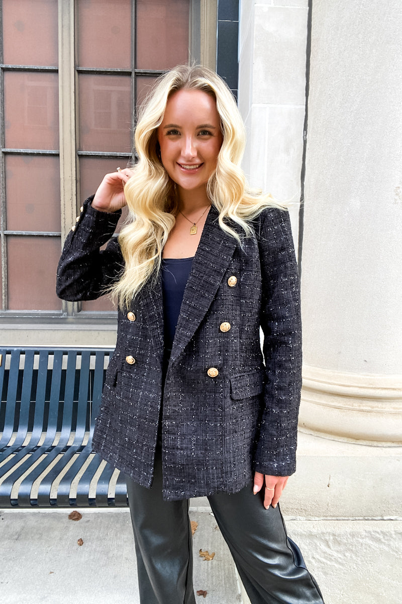 BuddyLove Tucker Tweed Blazer in Black Ice