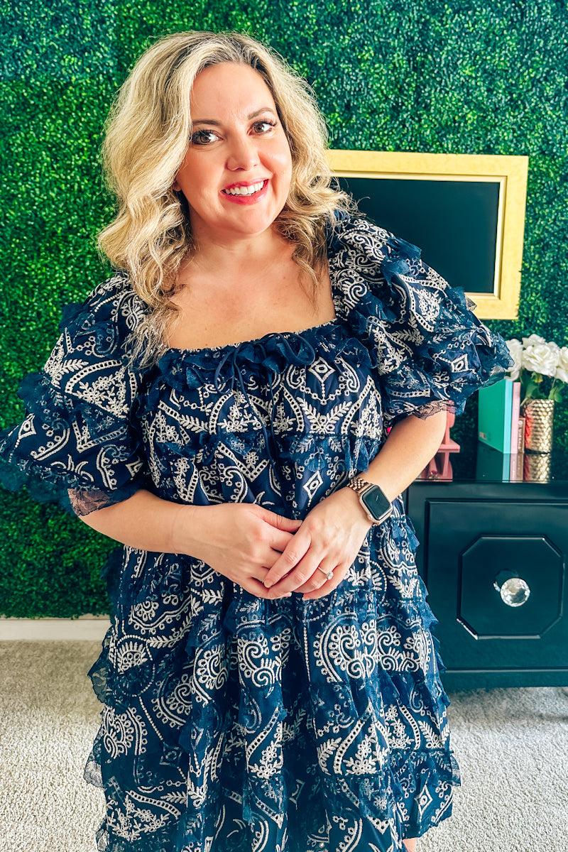 Marnie Blue Lace-Trimmed Boho Dress