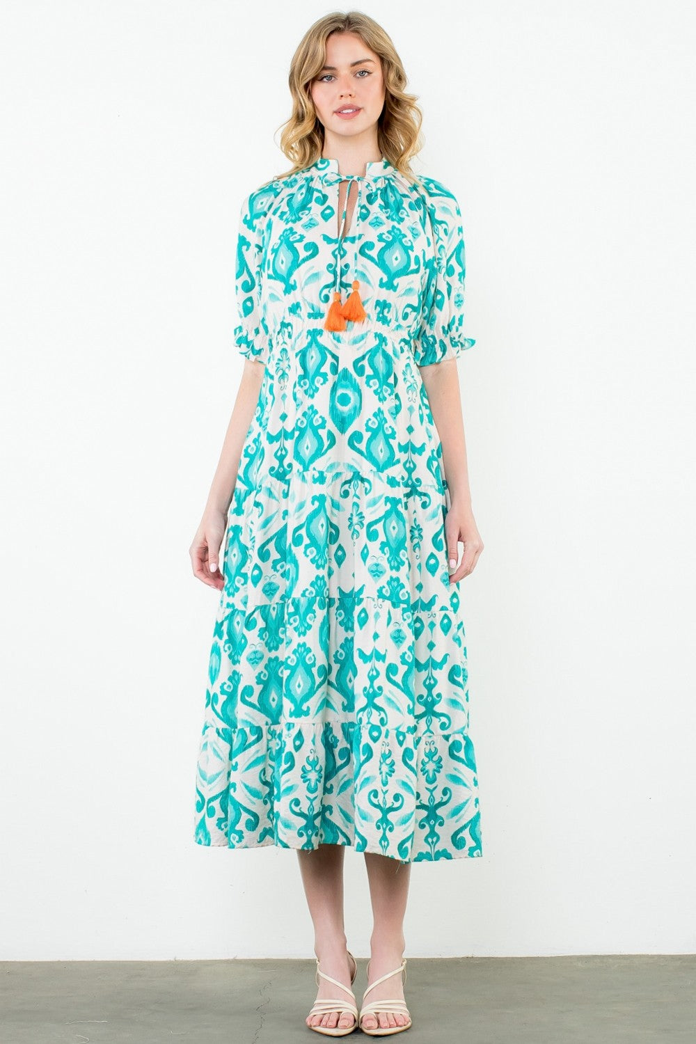 green turquoise abstract pattern women's dress