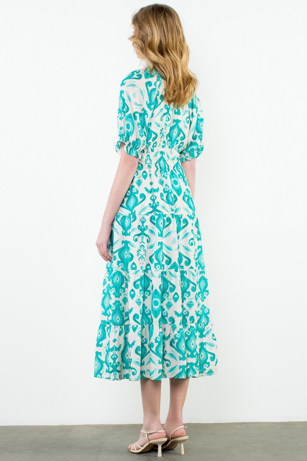 green turquoise abstract pattern women's dress