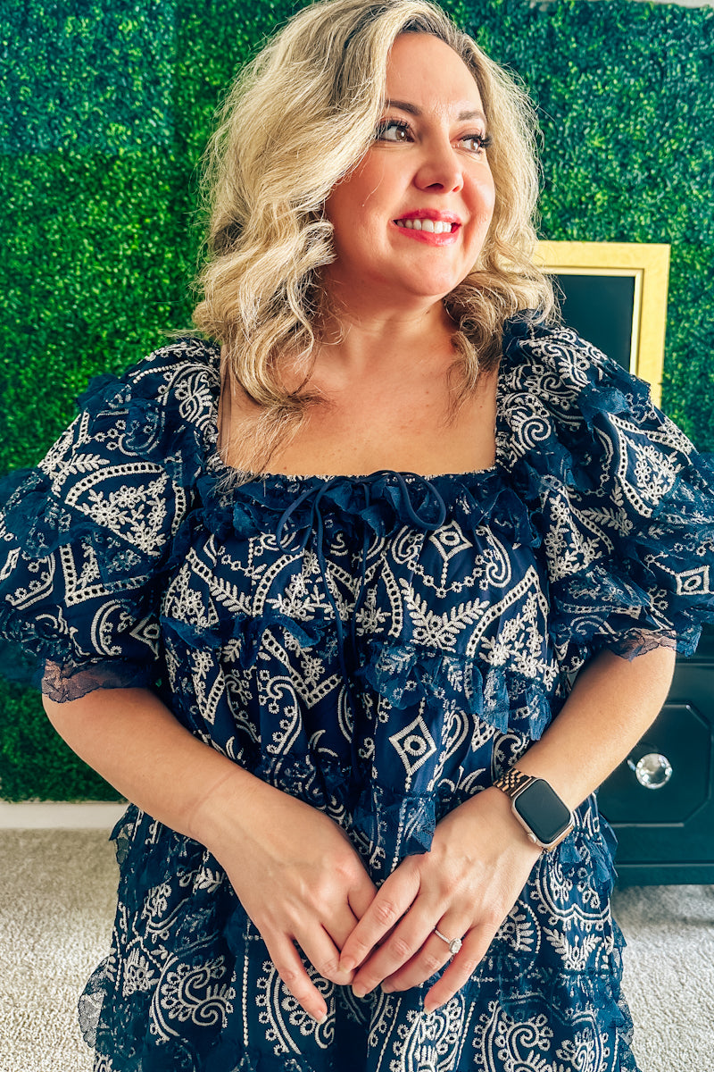 Marnie Blue Lace-Trimmed Boho Dress
