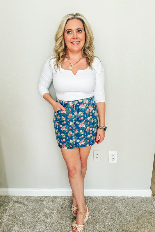 Rambling Rose Denim Skirt by Lili Sidonio