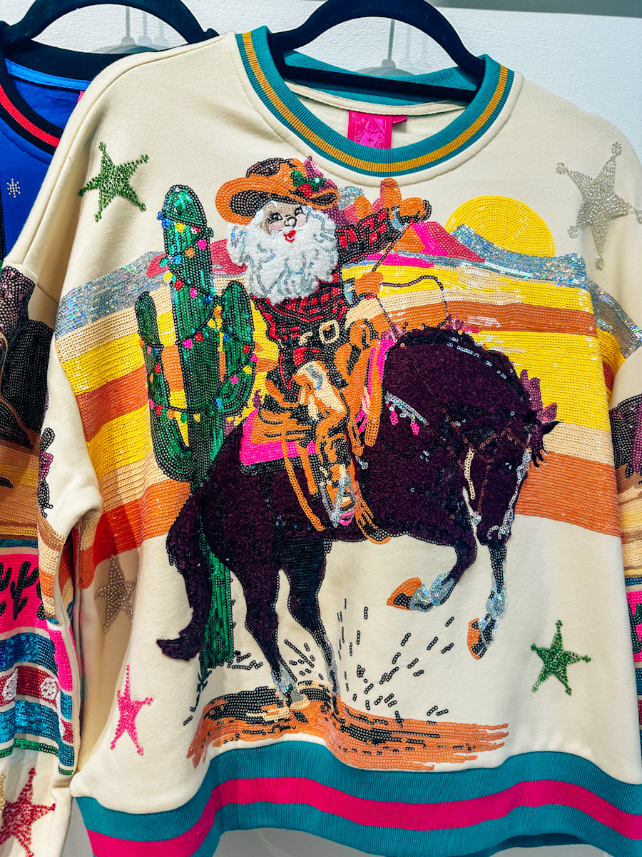 Queen of Sparkles Vintage Cowboy Santa Sweatshirt