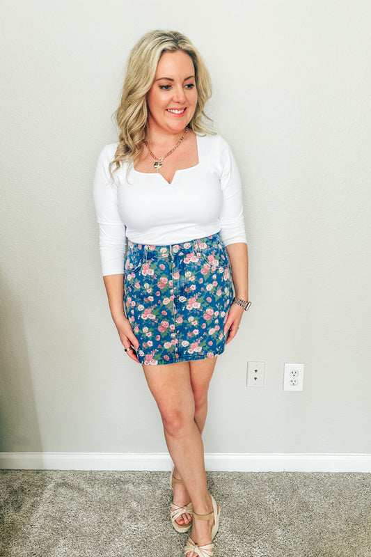 Rambling Rose Denim Skirt by Lili Sidonio