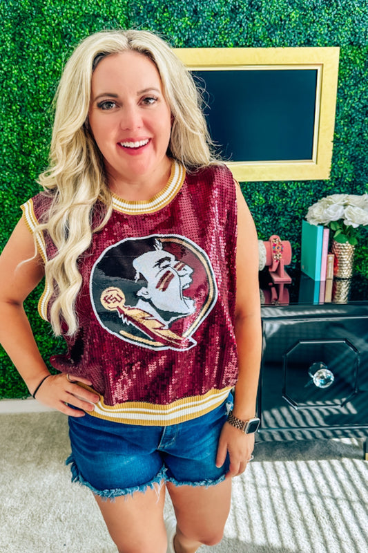 Queen of Sparkles FSU Seminoles Full Sequin Mascot Tank