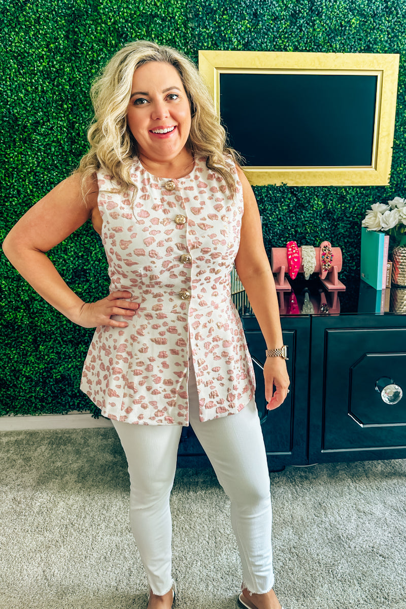 Bailiey Pink Leopard Jacqard Vest Top