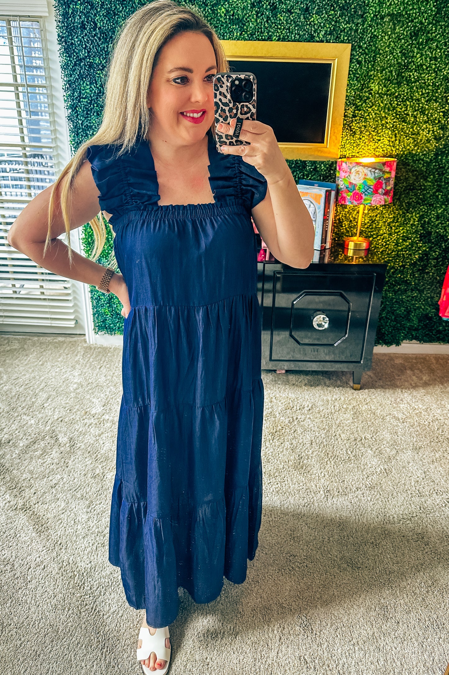 Cassie Chambray Flutter Sleeve Maxi