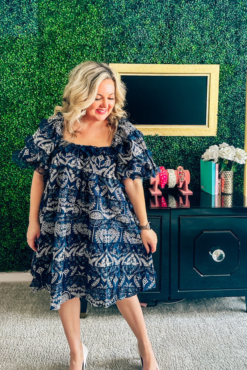 Marnie Blue Lace-Trimmed Boho Dress