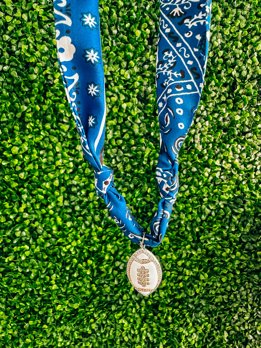Blue Silk Bandana Football Necklace