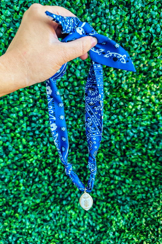 Blue Silk Bandana Football Necklace