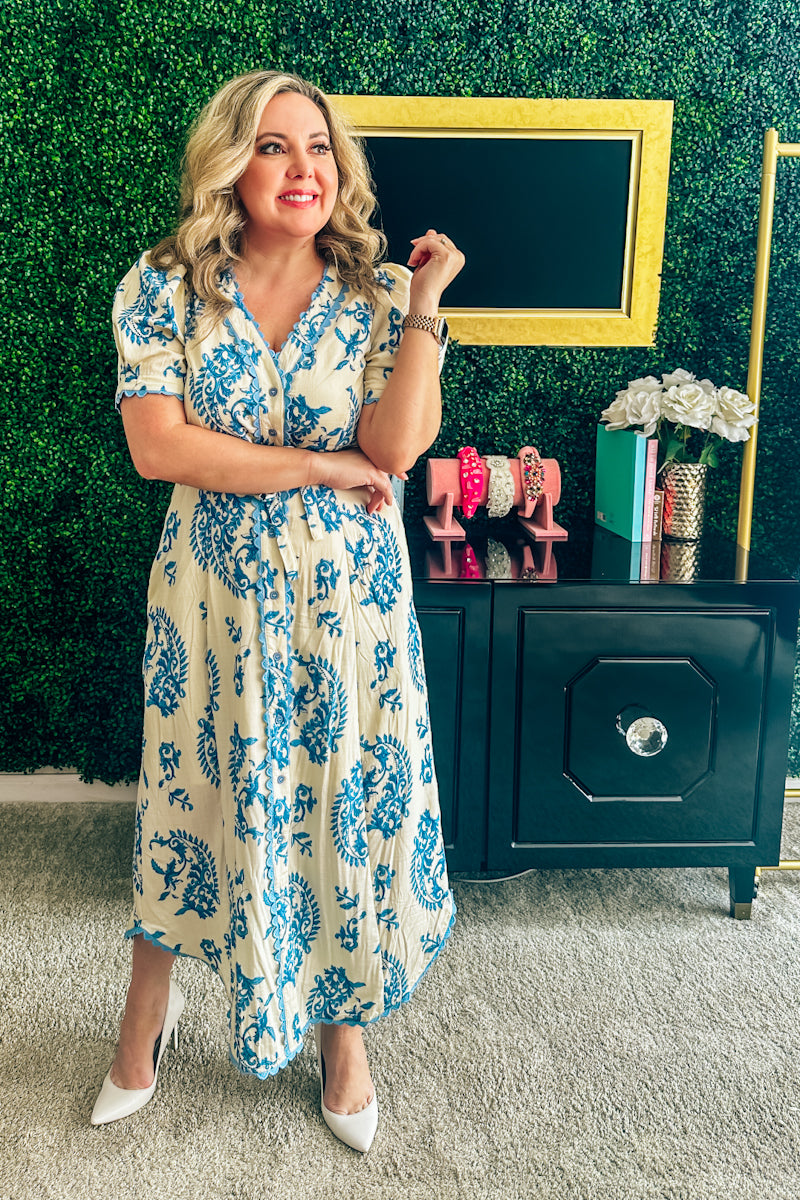 Paisley Floral Button-Down Dress