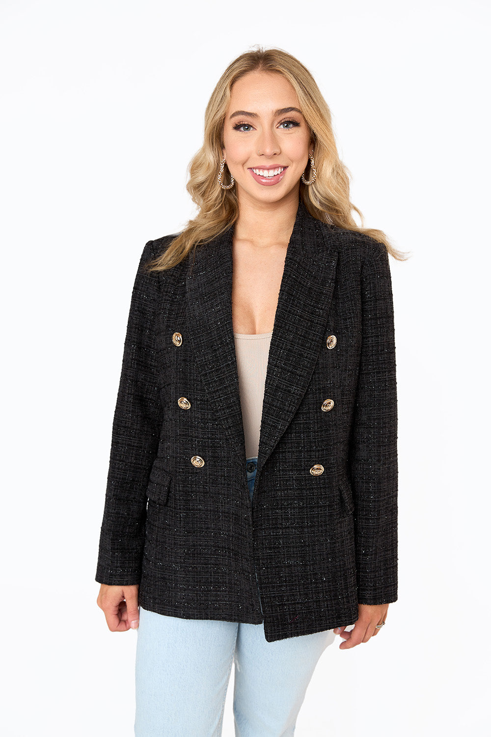BuddyLove Tucker Tweed Blazer in Black Ice