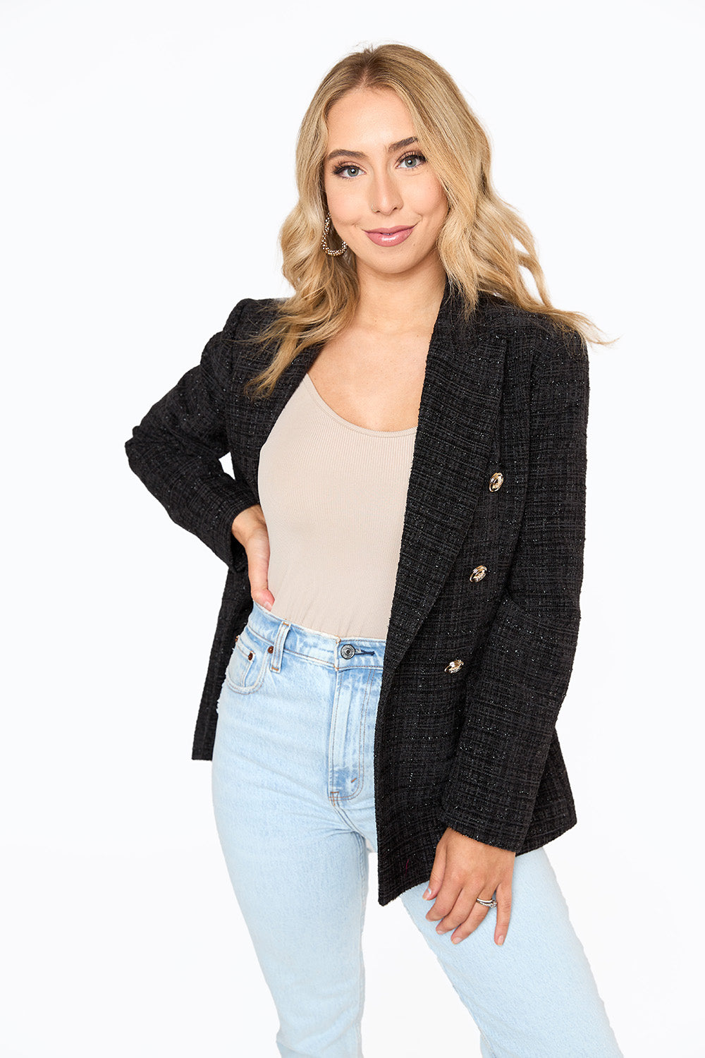 BuddyLove Tucker Tweed Blazer in Black Ice