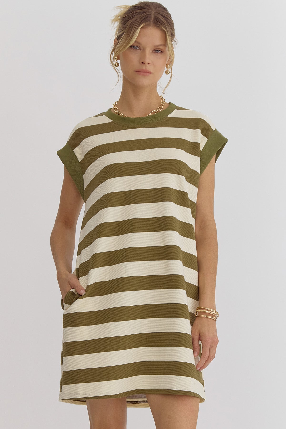 "Harper" Olive Striped Dress