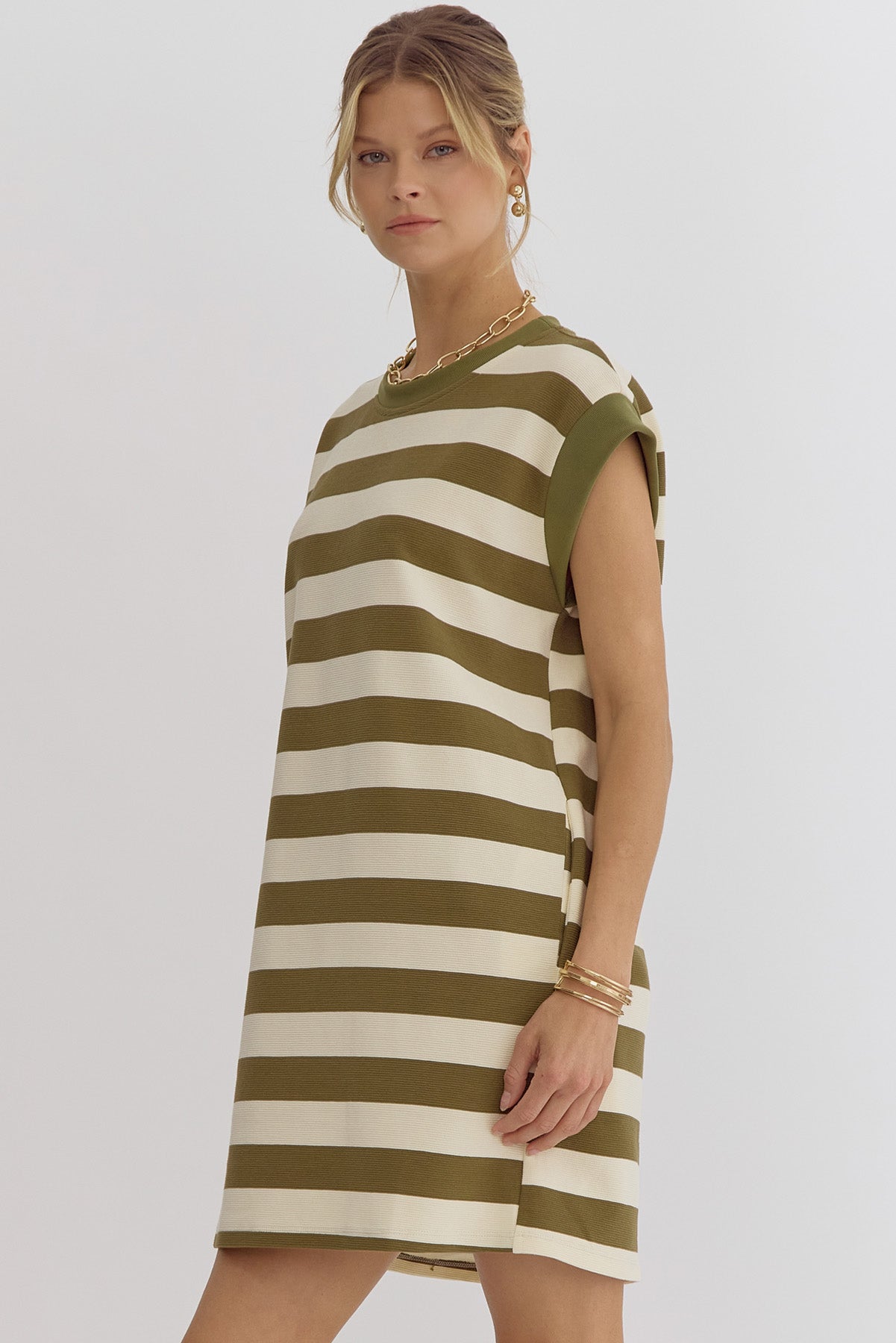 "Harper" Olive Striped Dress