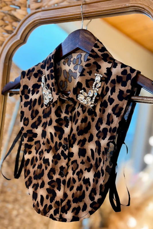 Leopard Rhinestone Faux Collar Dickey