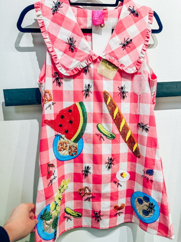 Queen of Sparkles Red Plaid Picnic Table Collar Tank Dress