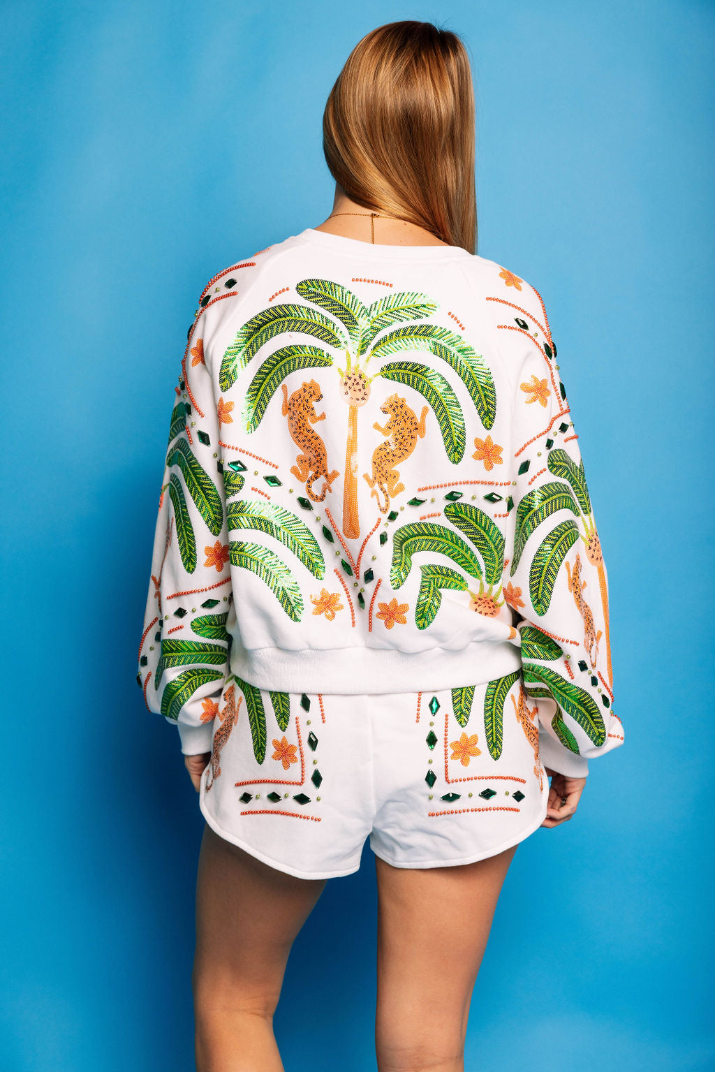 Queen of Sparkles White Palm Tree & Jaguar Short