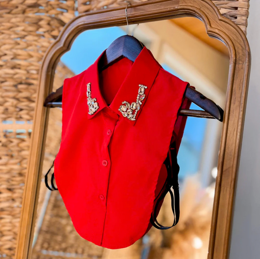 Red Rhinestone Faux Collar Dickey