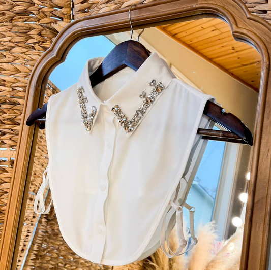 White Rhinestone Faux Collar Dickey