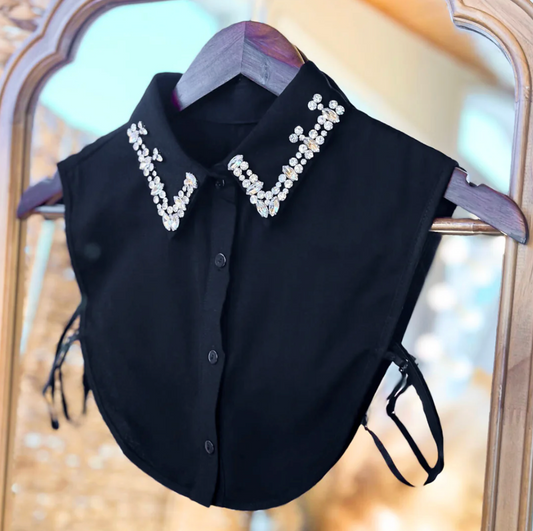 Black Rhinestone Faux Collar Dickey