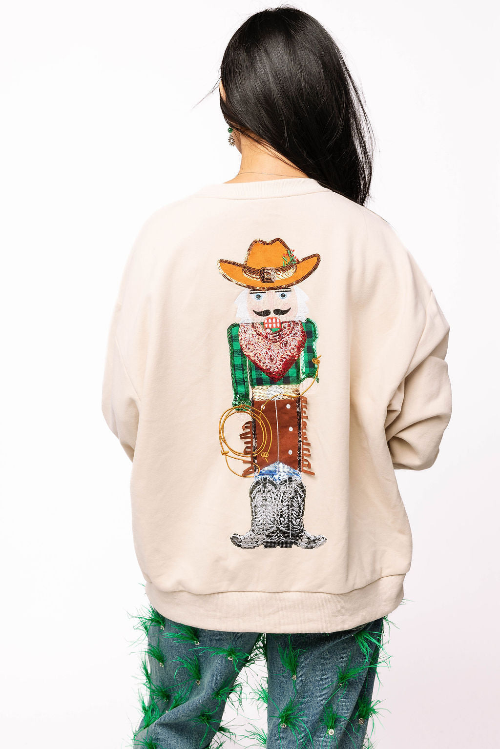Queen of Sparkles Beige Cowboy Nutcracker Sweatshirt