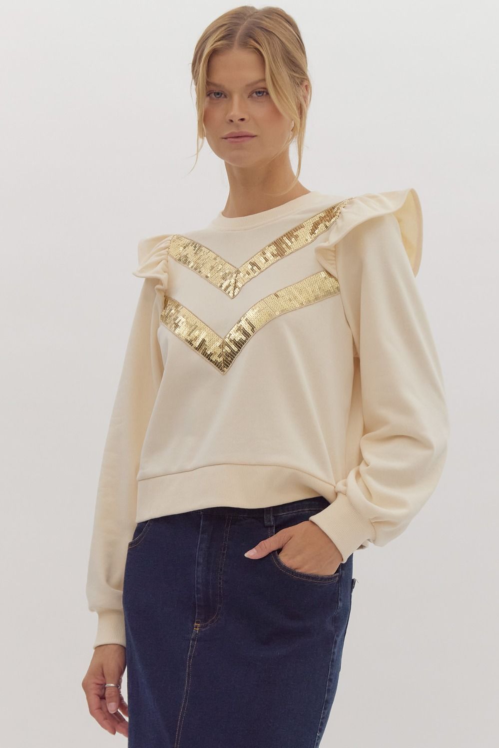 "Margaret" Gold Sequin Ruffle Sweatshirt