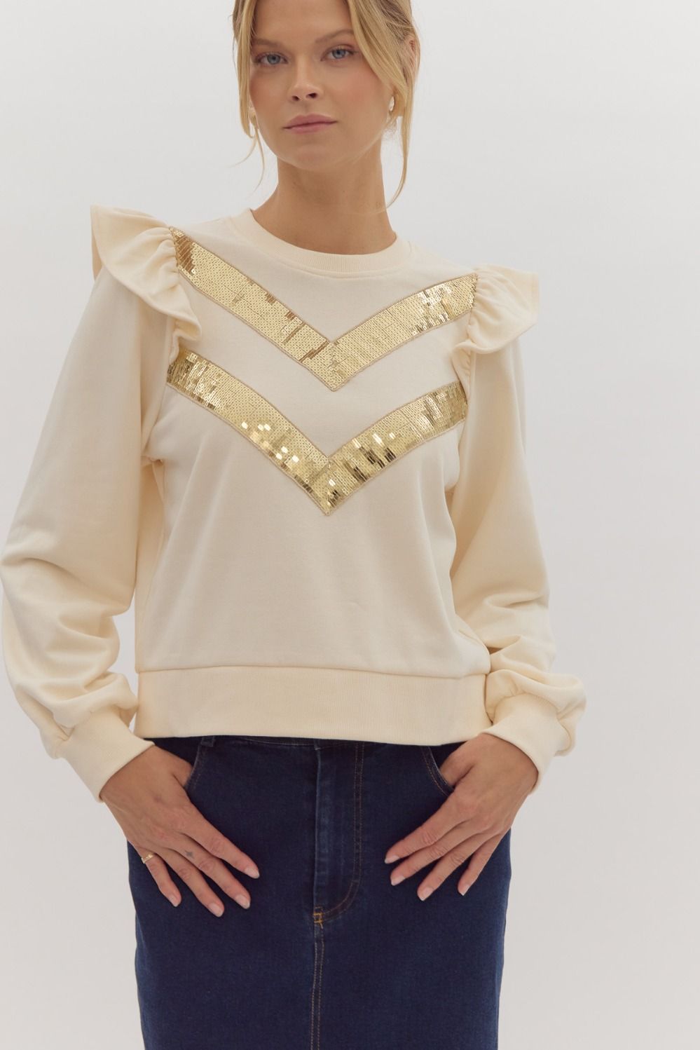 "Margaret" Gold Sequin Ruffle Sweatshirt