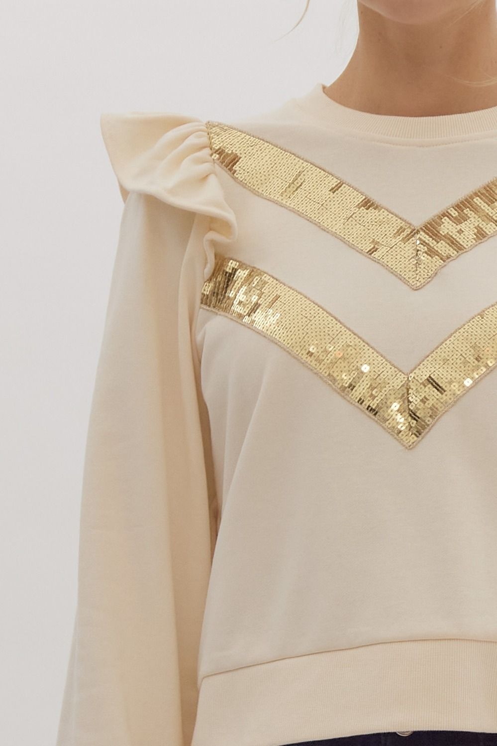 "Margaret" Gold Sequin Ruffle Sweatshirt