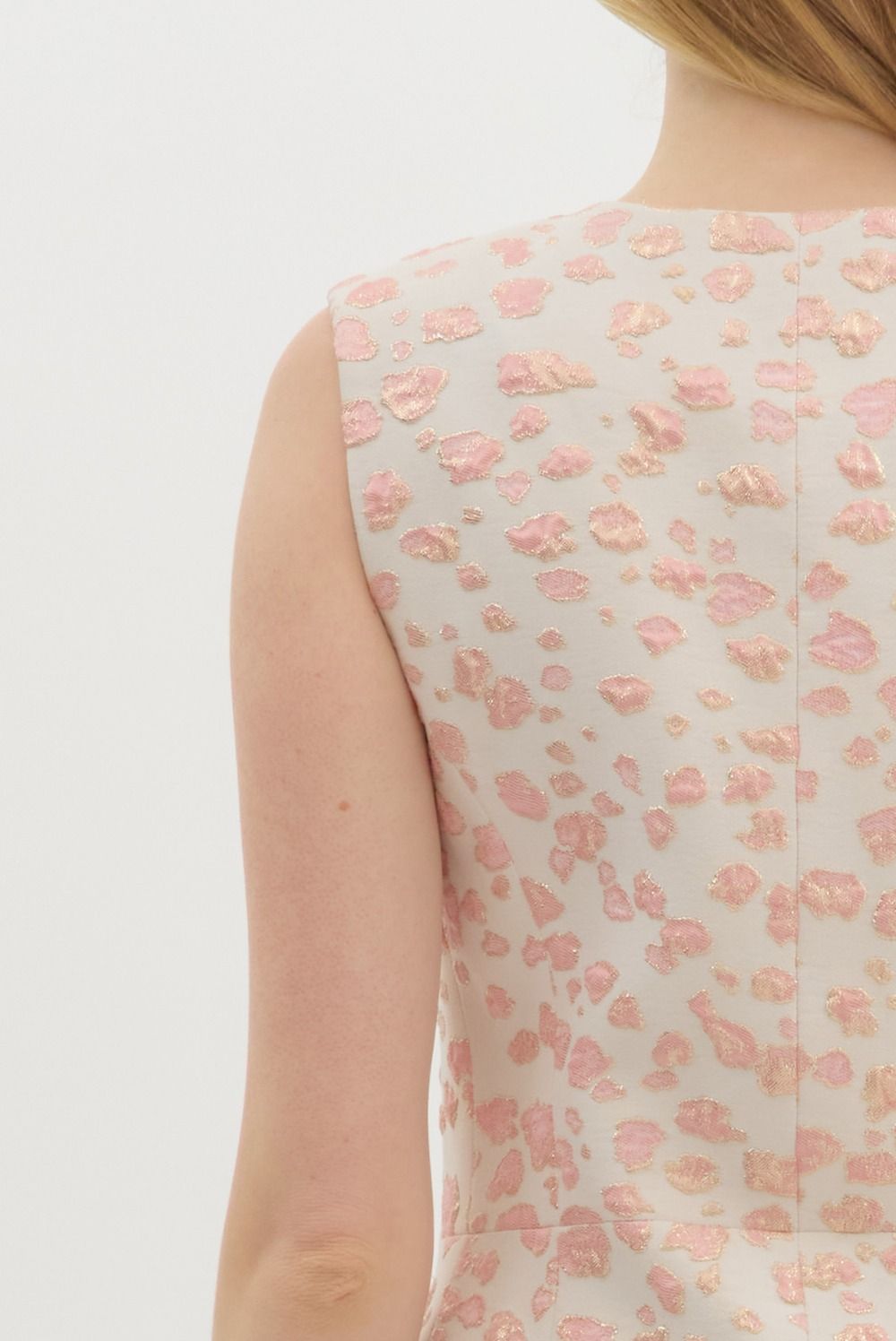 light pink & gold leopard print jacqard button-down vest top from Women's clothing boutique The Dadgum Debutante Boutique, featurig gold buttons.