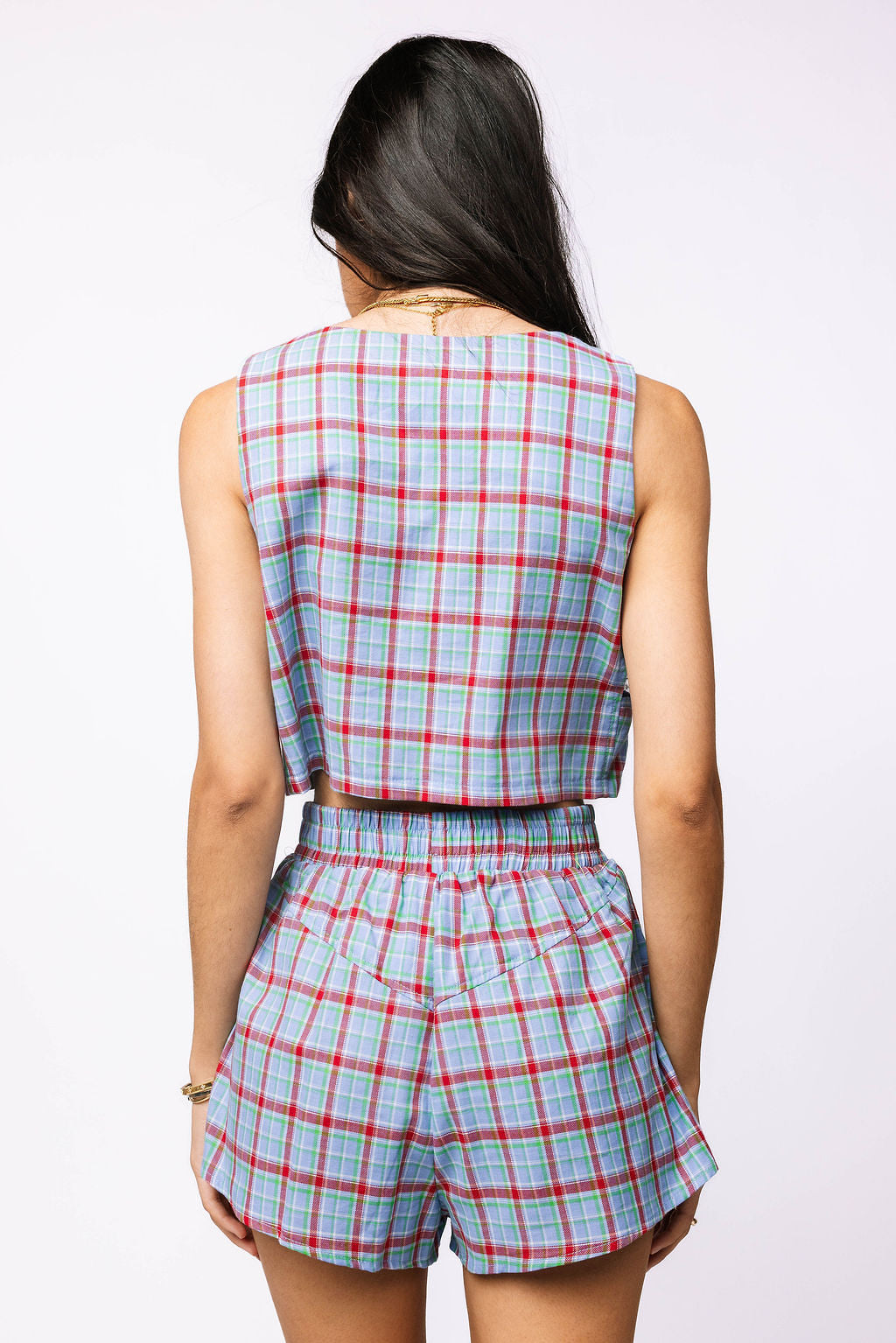 Queen of Sparkles Ole Miss Powder Blue Plaid Mascot Cutout Top