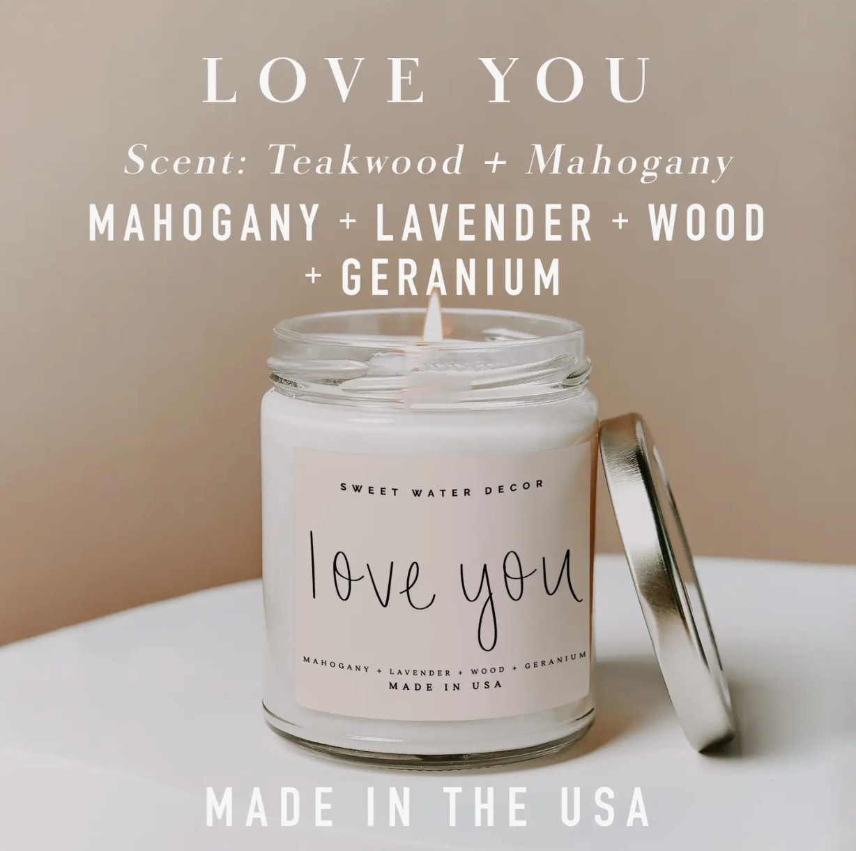 "Love You" Candle by Sweet Water Decor