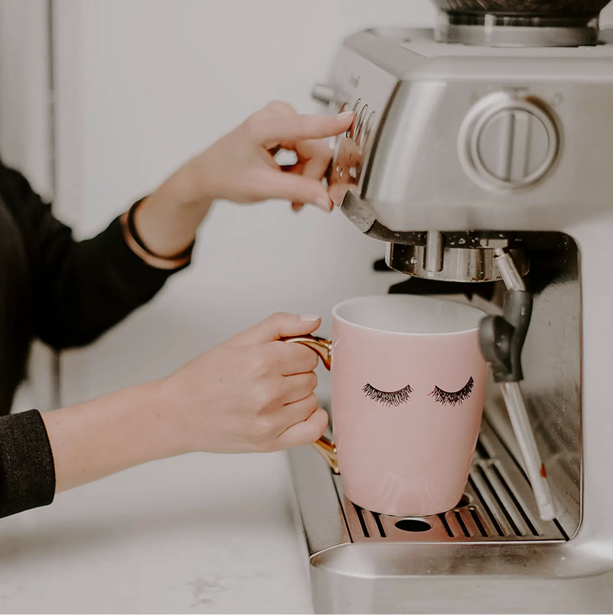 "Eyelashes" Pink & Gold Coffee Mug by Sweet Water Decor