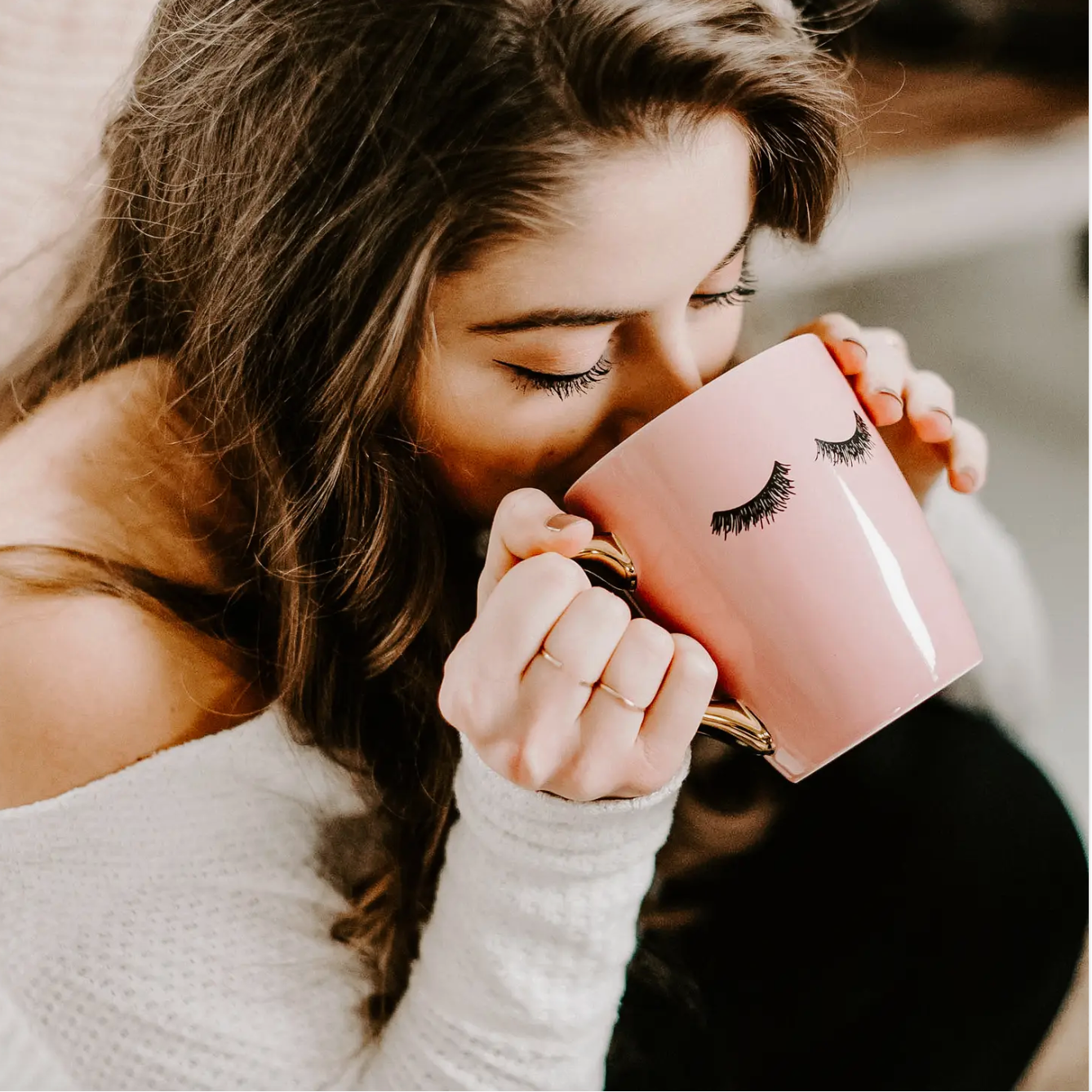 "Eyelashes" Pink & Gold Coffee Mug by Sweet Water Decor