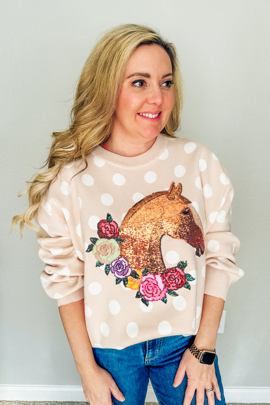 Queen of Sparkles Horse with Rose Wreath Sweater