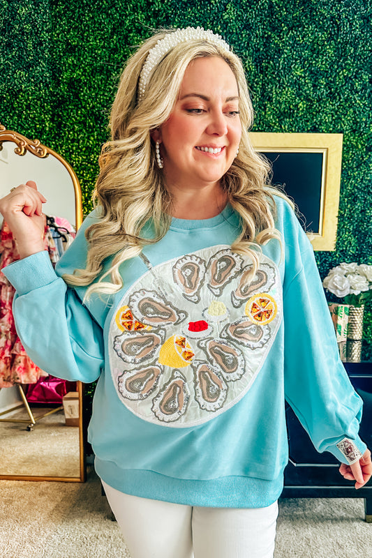 Queen of Sparkles Mint Blue Oyster Platter Sweatshirt