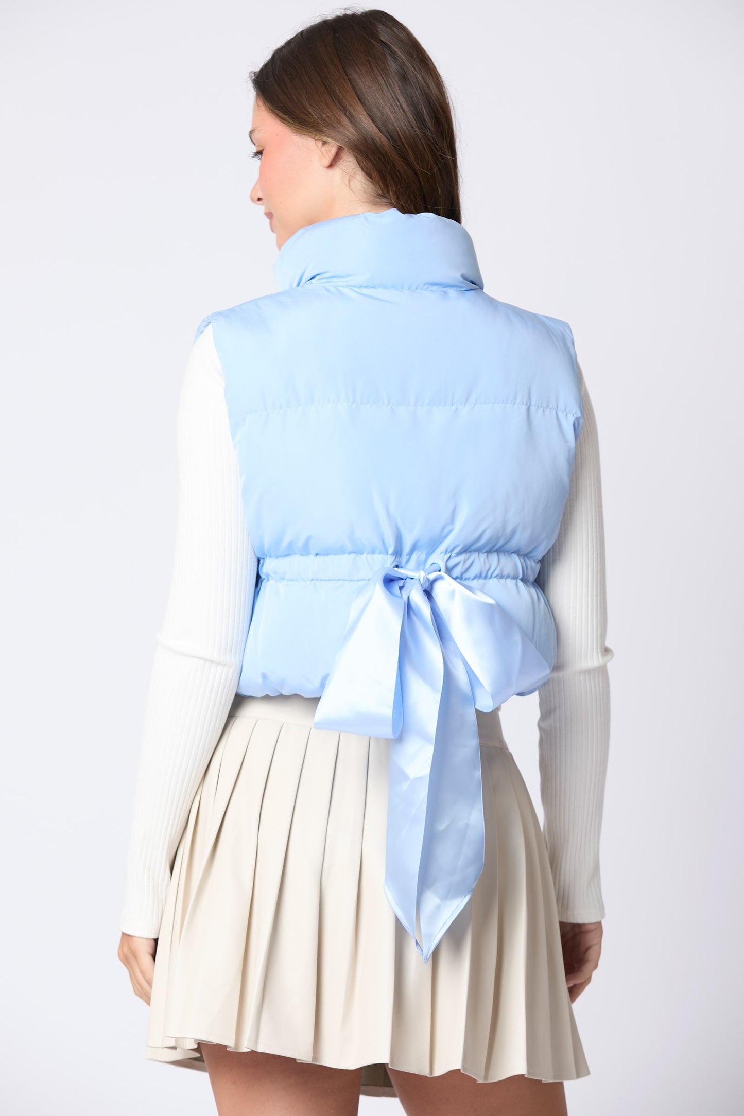 Bella Puffer Vest With Satin Bow