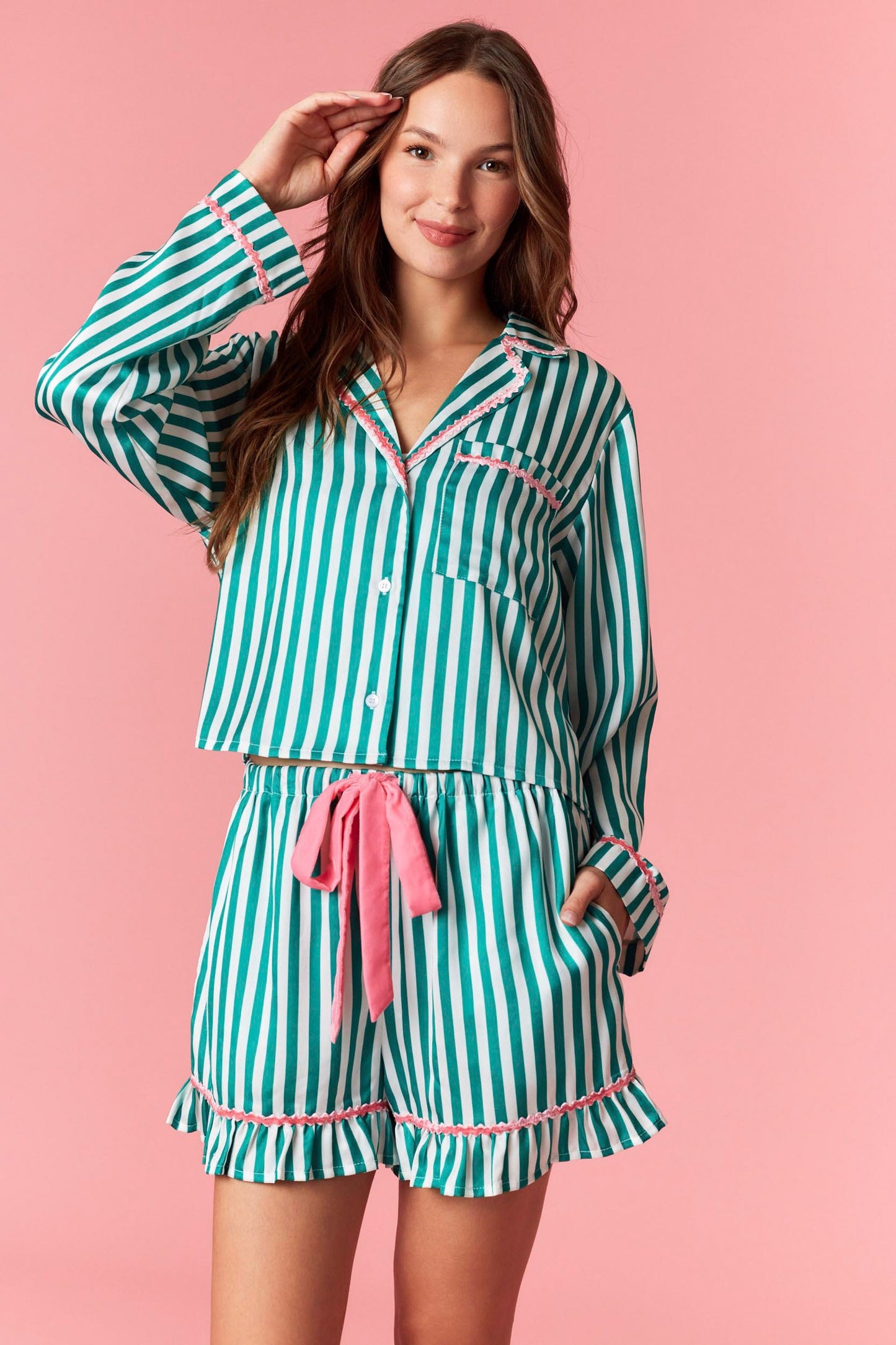 "Merry & Bright" Pink and Green Pajamas