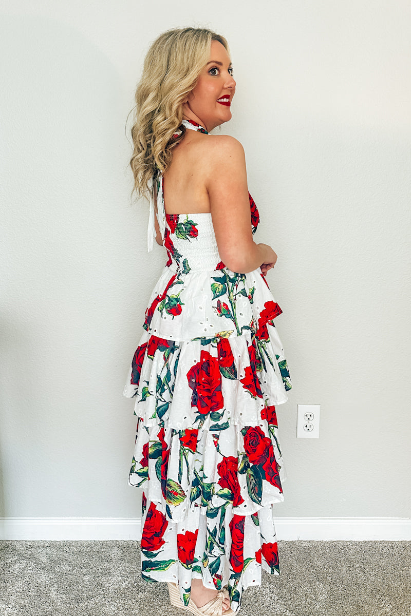 The Delta Rose Eyelet Tiered Dress