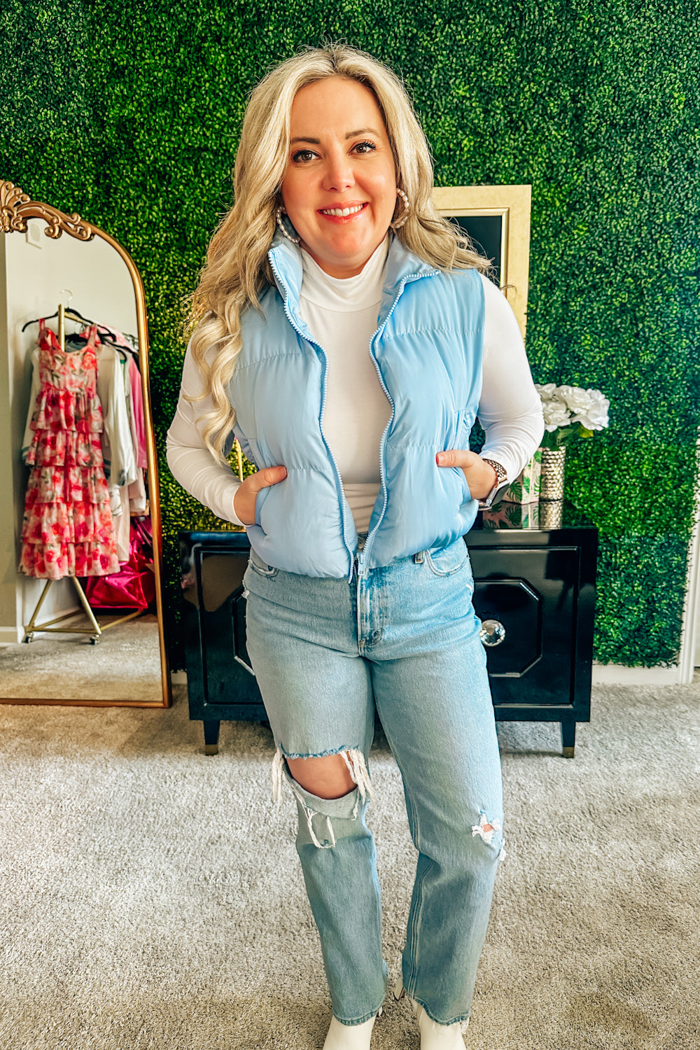 Bella Puffer Vest With Satin Bow