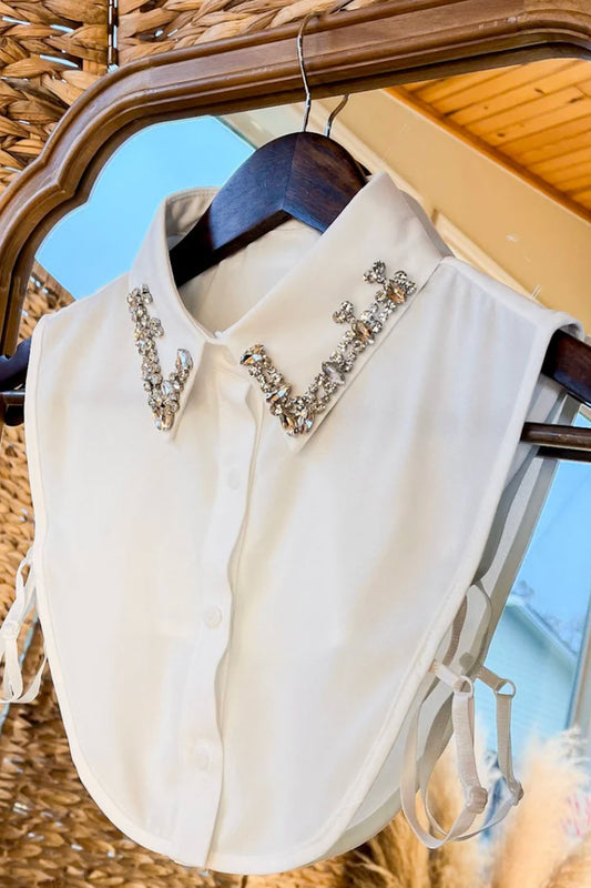 White Rhinestone Faux Collar Dickey
