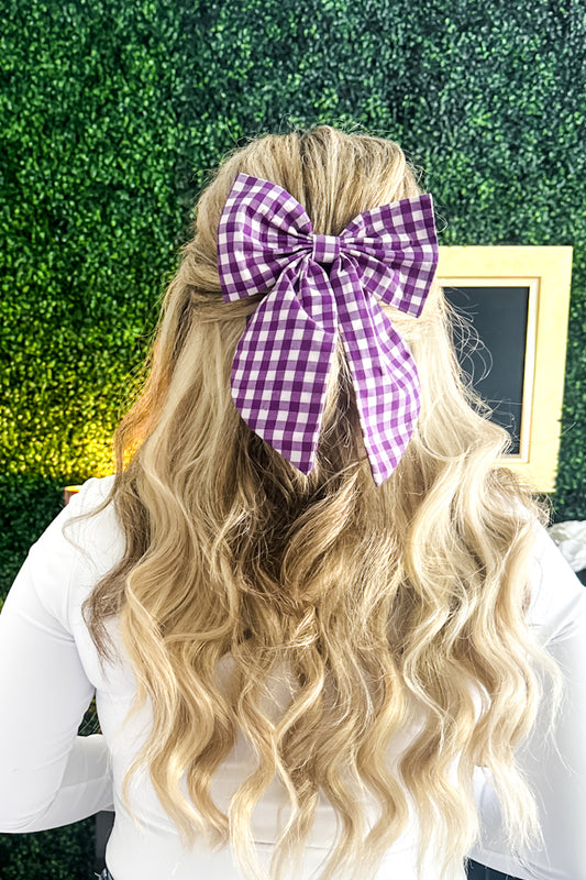 Gingham Hair Bows - Purple