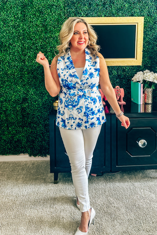 Vickie Blue Floral Vest Top