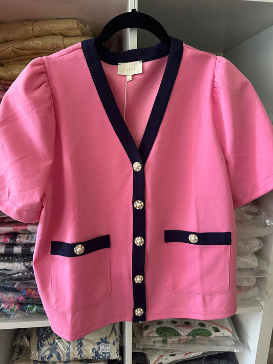 Pink & Navy Blouse