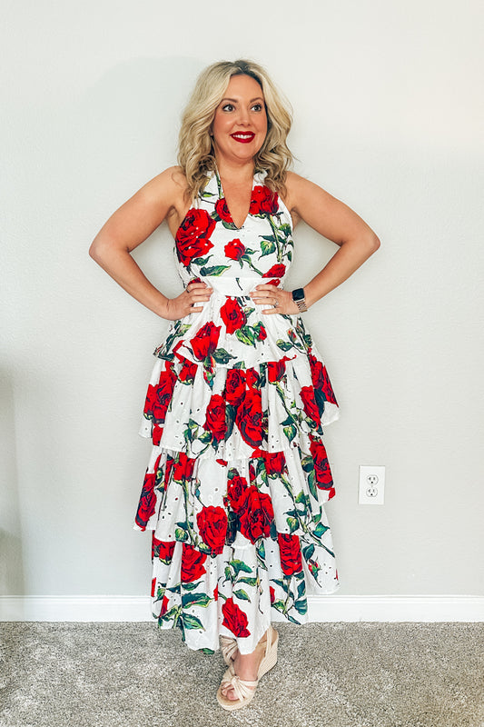 The Delta Rose Eyelet Tiered Dress